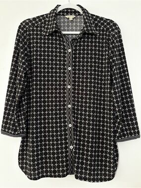 Max Studio Black & White Circle-Print Button Down Shirt
